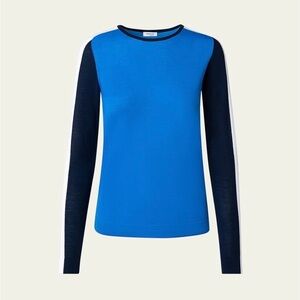 Akris Punto • Colorblock 100% Merino Wool Knit Sweater Size 6 Electric Blue Navy